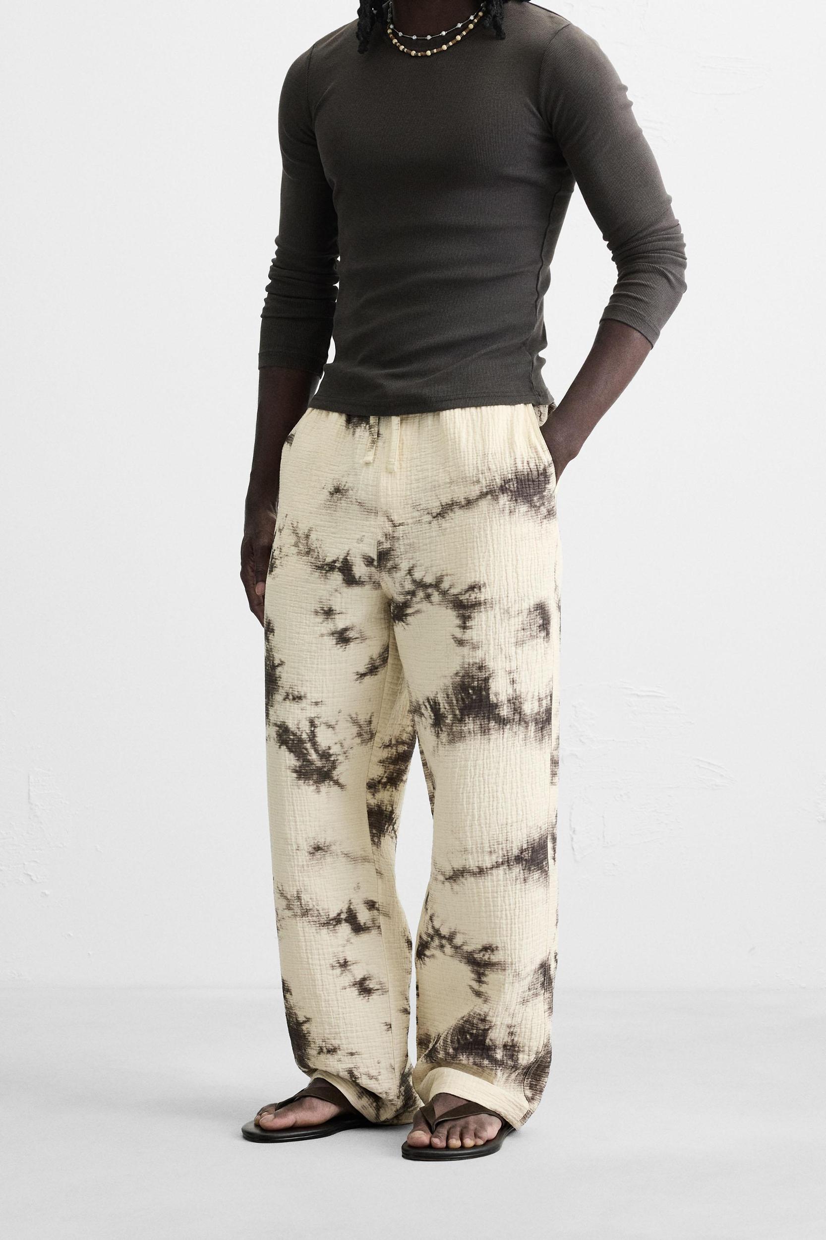 TEXTURED TIE-DYE PRINT PANTS Product Image
