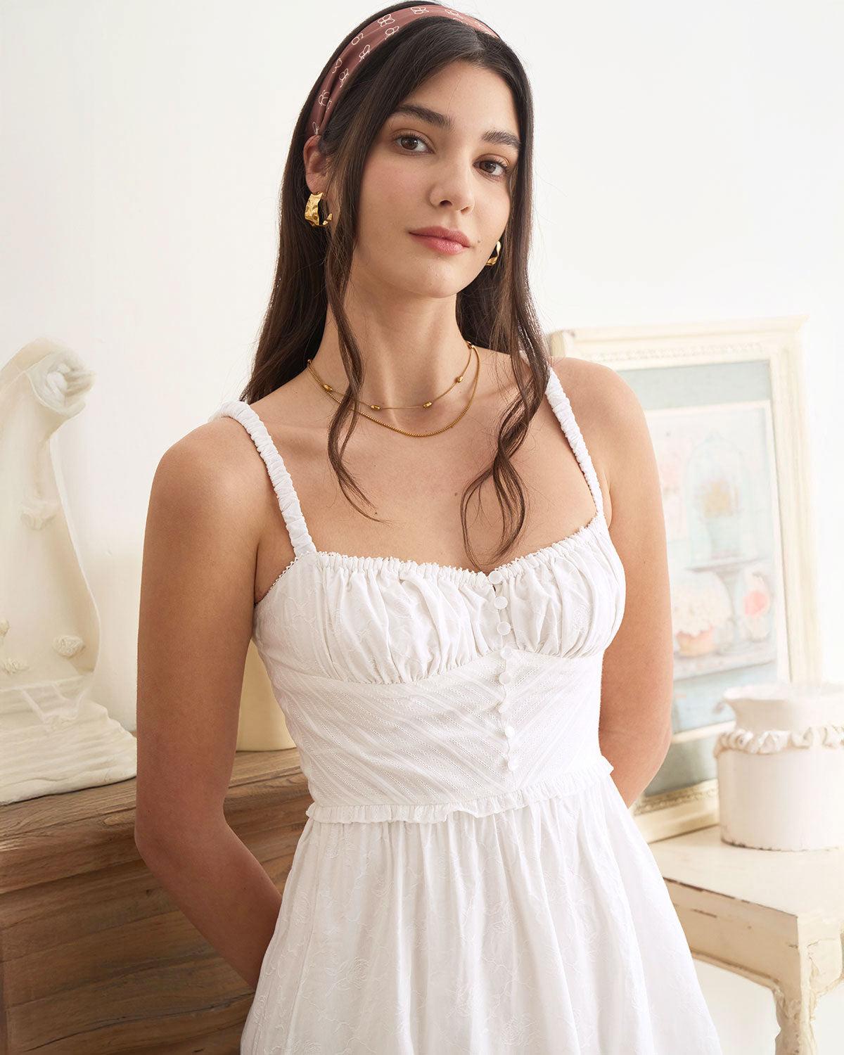 The White Ruched Slip Cotton Midi Dress Product Image