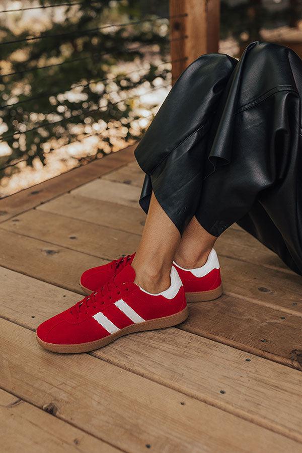 The Sutton Faux Suede Sneaker in Red Product Image