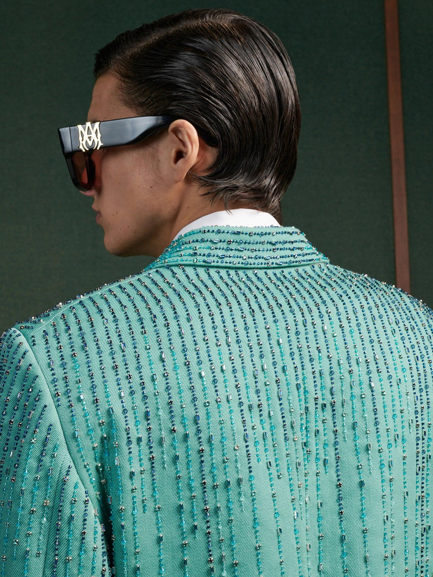 CRYSTAL STRIPE DOUBLE-BREASTED BLAZER - Marine Male Product Image