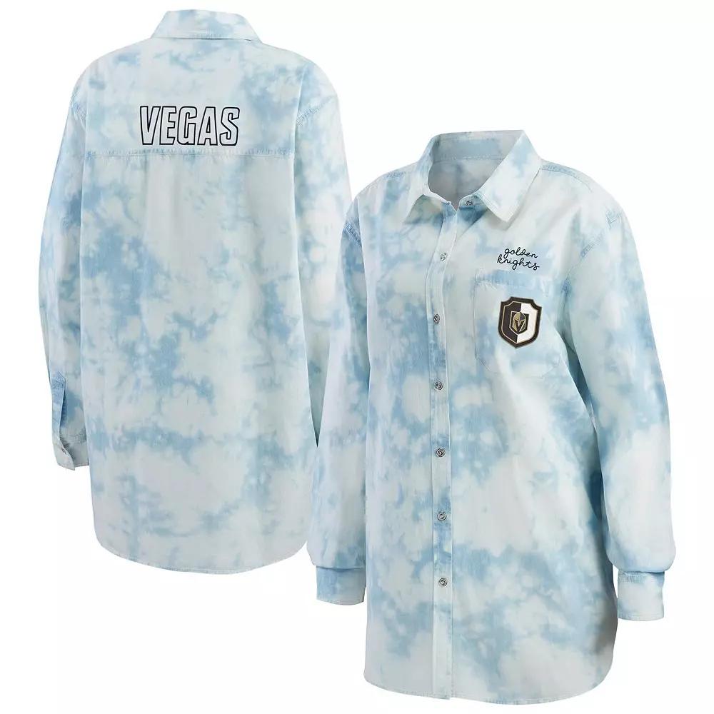Women's WEAR by Erin Andrews White Philadelphia Flyers Oversized Tie-Dye Button-Up Denim Shirt, Size: Large, Fly White Product Image