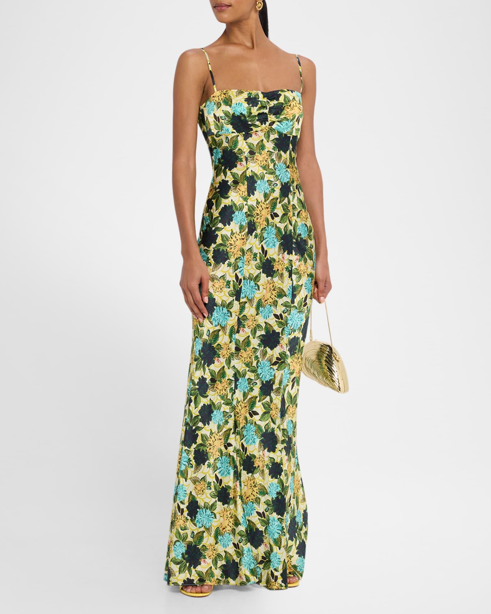 Renee Long Floral Silk Spaghetti-Strap Dress Product Image