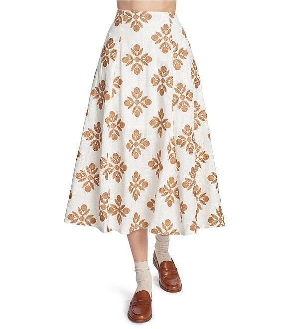 COREY LYNN CALTER Woven Embroidered Pleated A-Line Midi Skirt Product Image