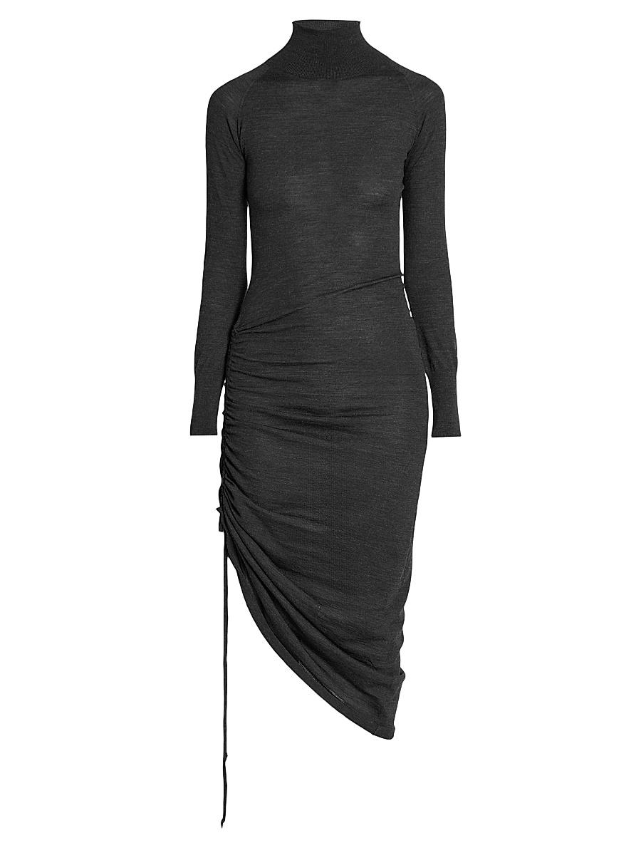 Womens Draped Wool Ruched Midi-Dress Product Image