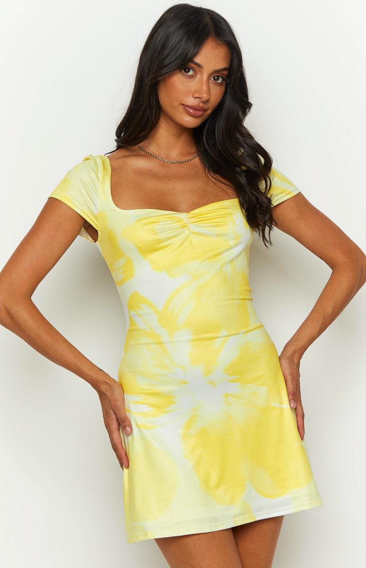Pure Honey Printed Yellow Mini Dress Product Image