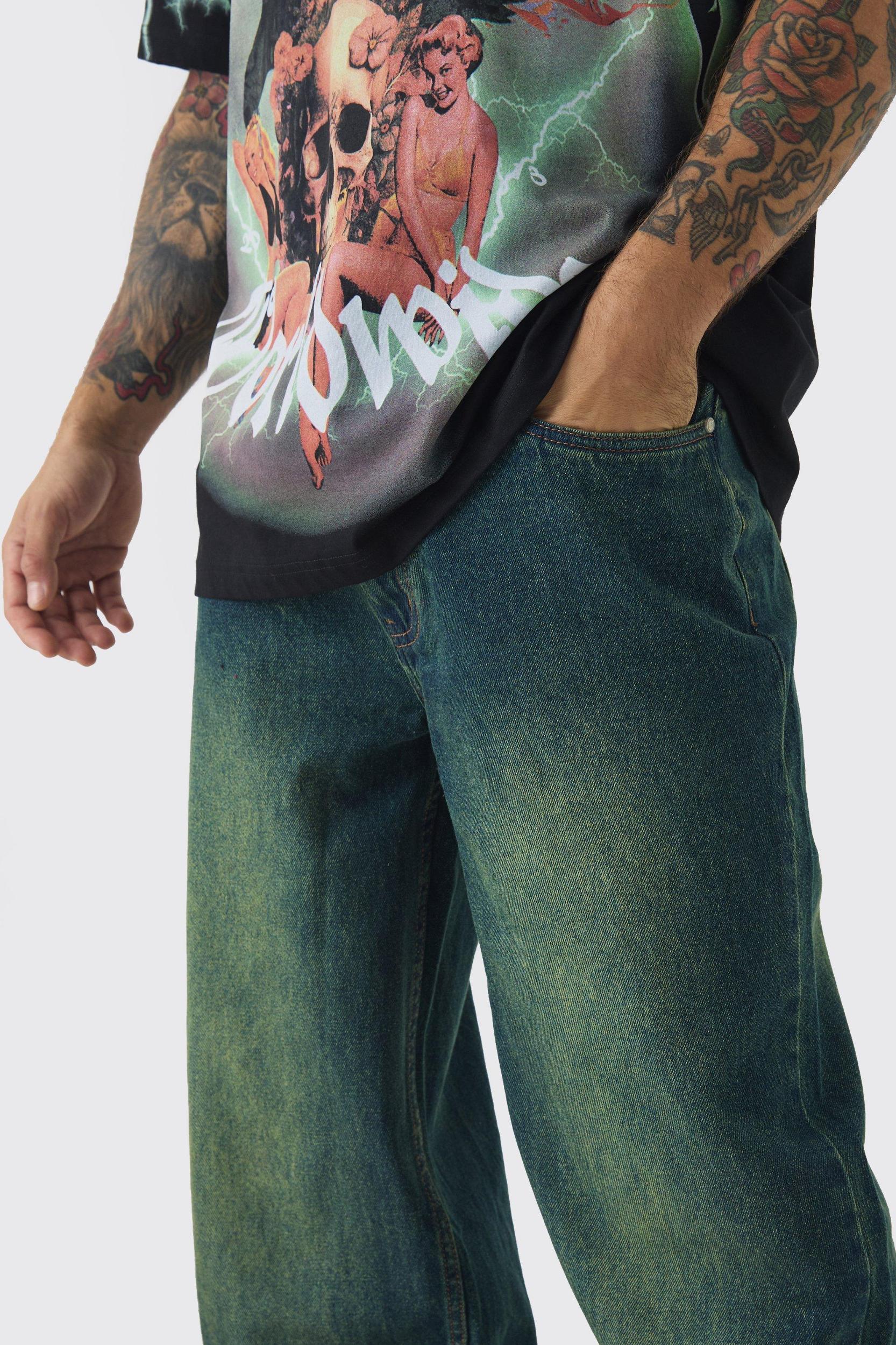 Relaxed Fit Green Tinted Jeans | boohooMAN USA Product Image