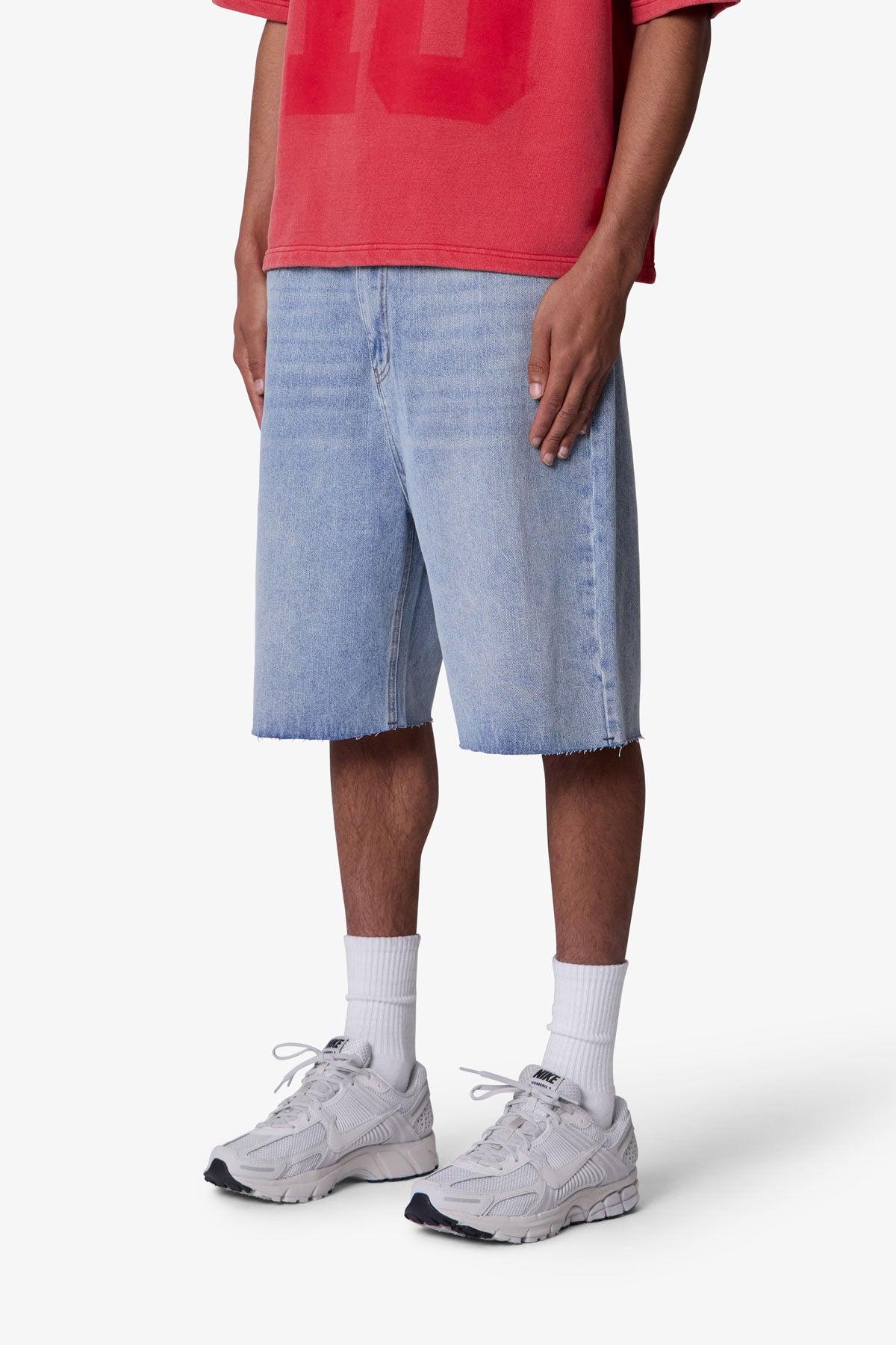 Baggy Cut Off Denim Shorts - Light Blue Product Image