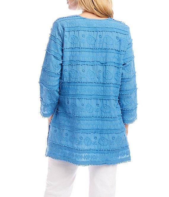 Karen Kane Embroidered Split-Neck 3/4 Flare Sleeve Tunic Product Image