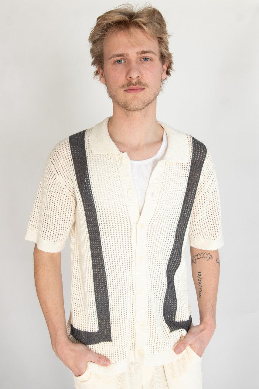 Crochet Bowling Style Button Up Shirt Product Image