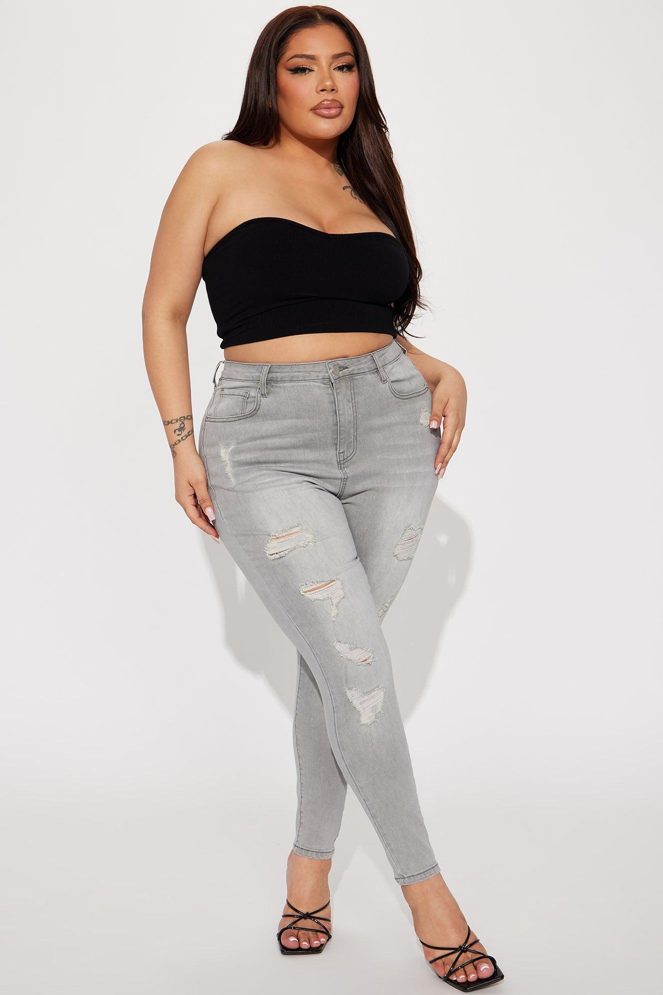 Rosie Ripped High Rise Stretch Skinny Jeans - Grey Product Image