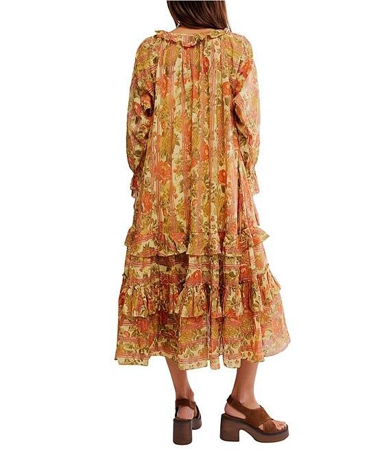 Free People Garden Wonders Ruffle V-Neck Long Sleeve Button Front Tiered Midi Dress Product Image