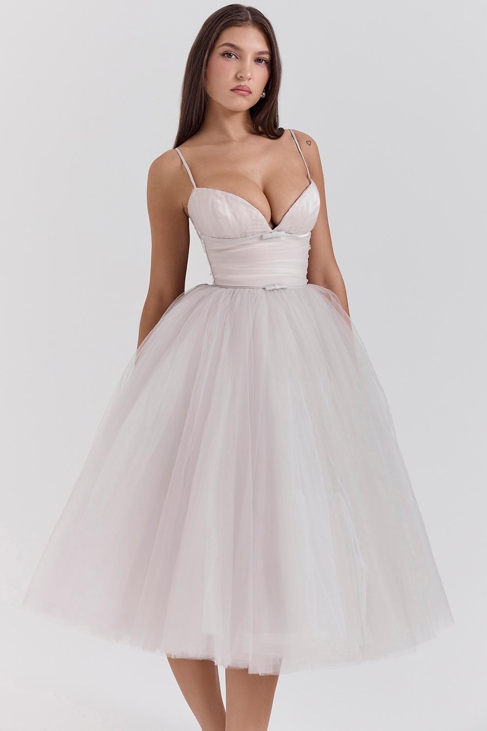 Countess  french dove tulle midi dress - sale Product Image