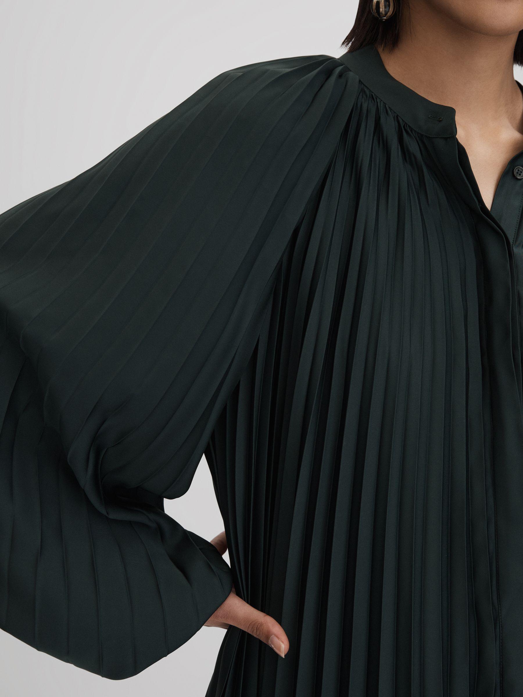 Pleated Belted Mini Dress in Green Product Image