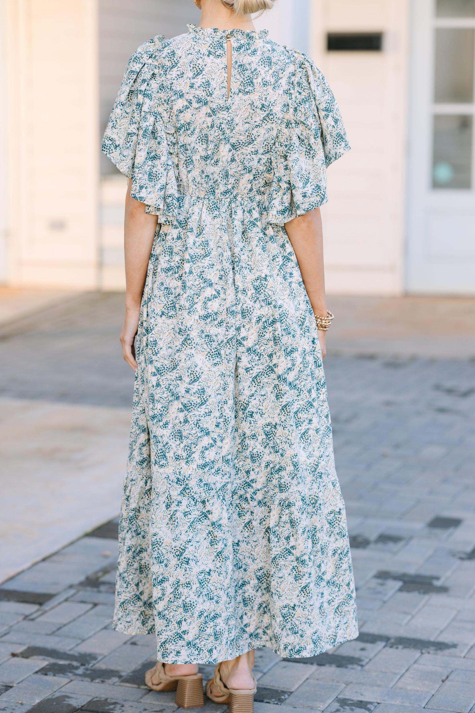 Say You Love It Forest Green Abstract Midi Dress Female Product Image