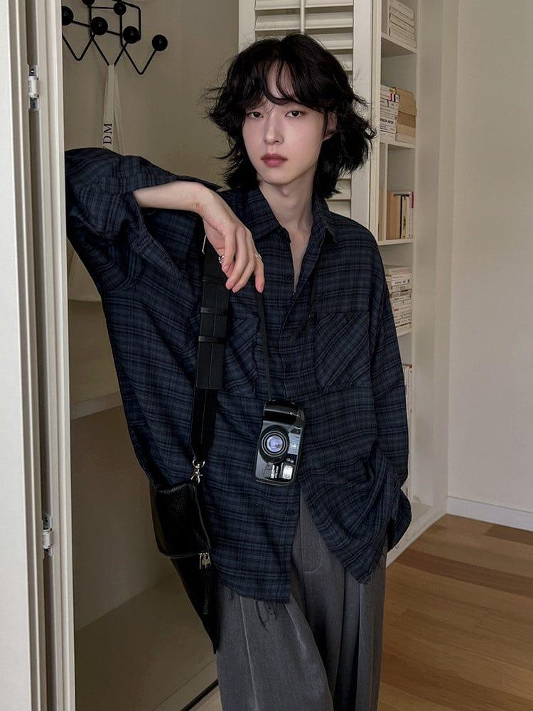 RT No. 12530 DARK BLUE PLAID SHIRT Product Image