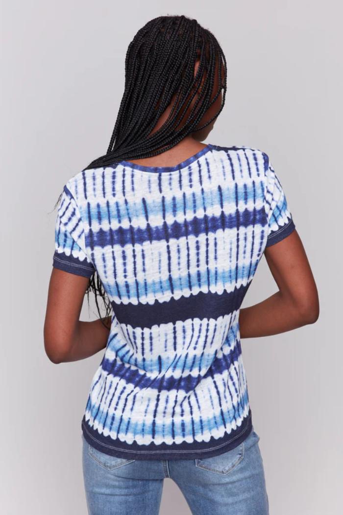 Printed Linen Blend V-Neck T-Shirt Product Image