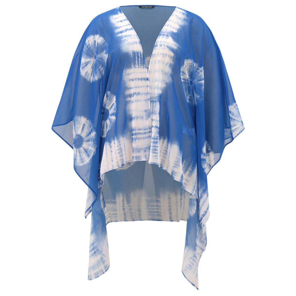 Plus Size UltraCool Tie Dye Asymmetrical Hem Open Front Kimono Women DarkBlue Casual Drape Loose Dailywear Kimonos BloomChic 18-20/2X Product Image