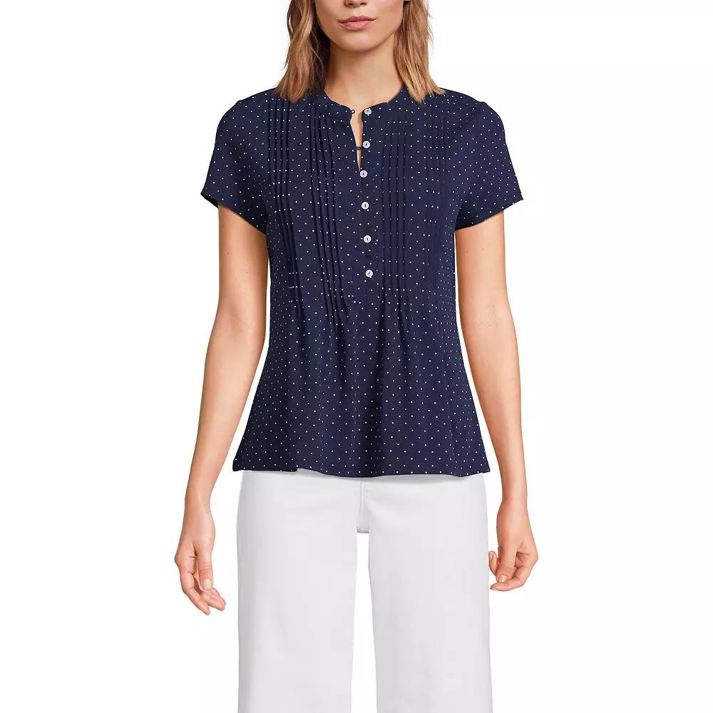 Women's Lands' End Lightweight Jersey Button Pintuck Top,  Product Image