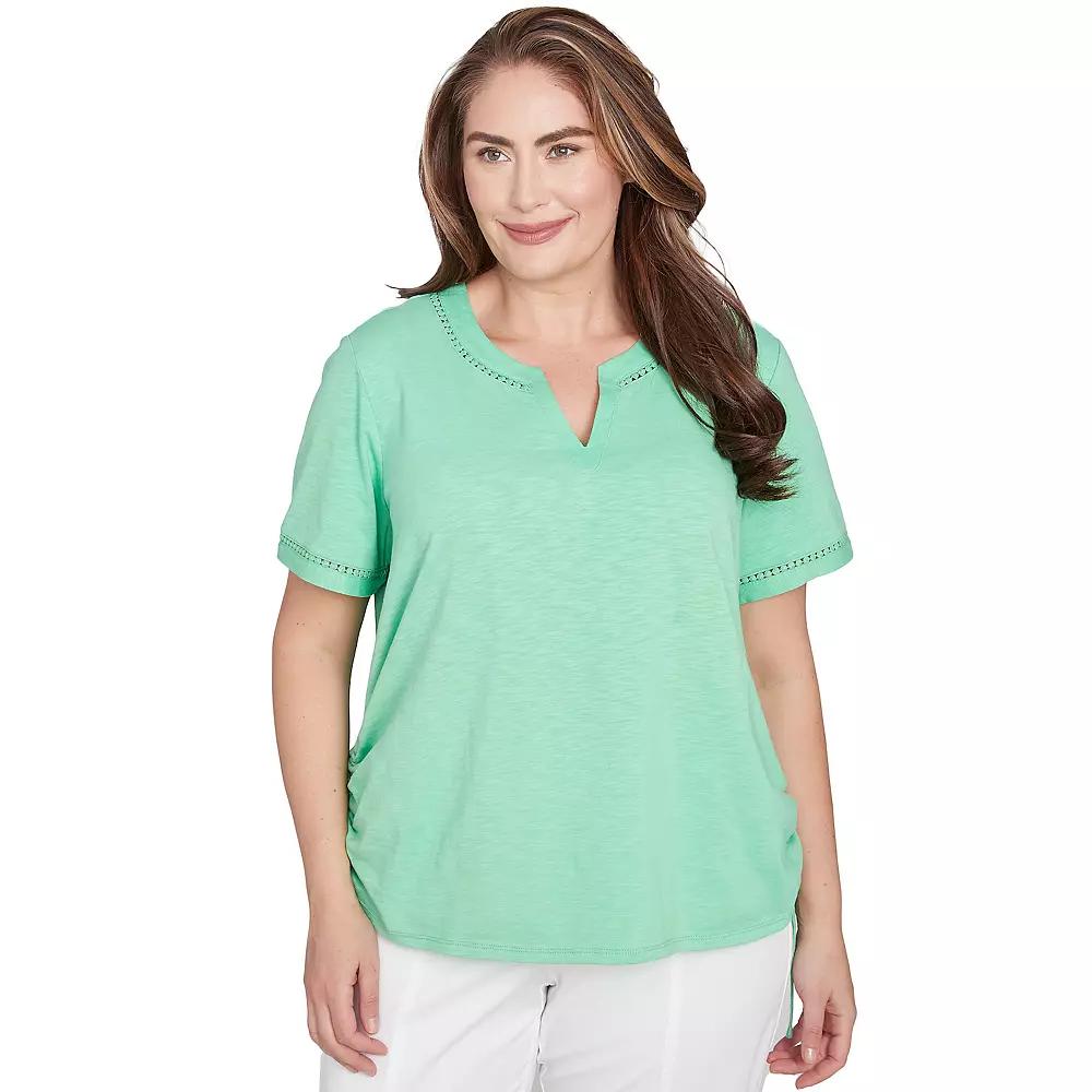 Plus Size Alfred Dunner Dot Lace Trimmed Short Sleeve Tee, Women's, Size: 2XL, Green Product Image