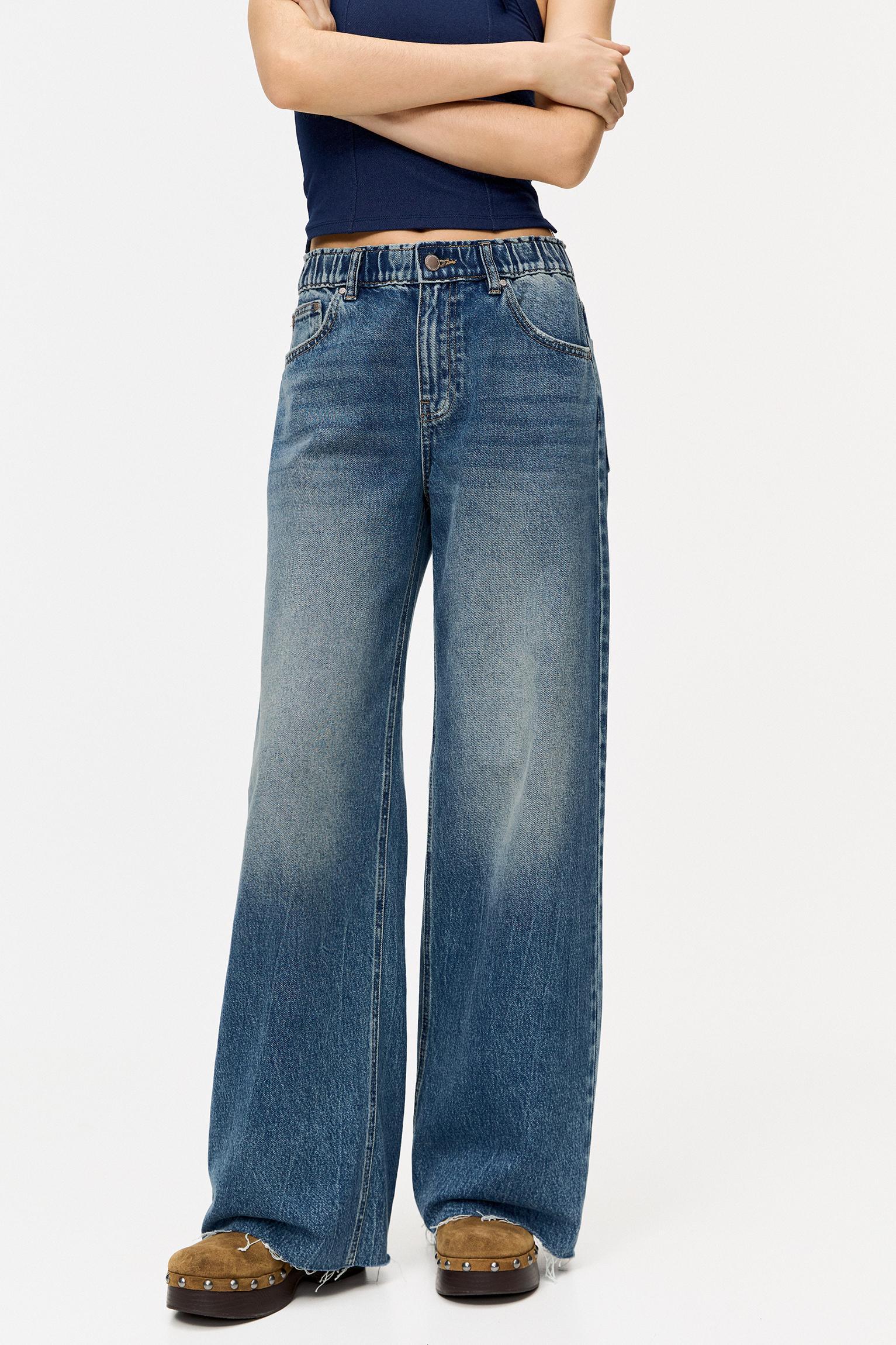 Wide leg baggy jeans with elastic waistband Product Image