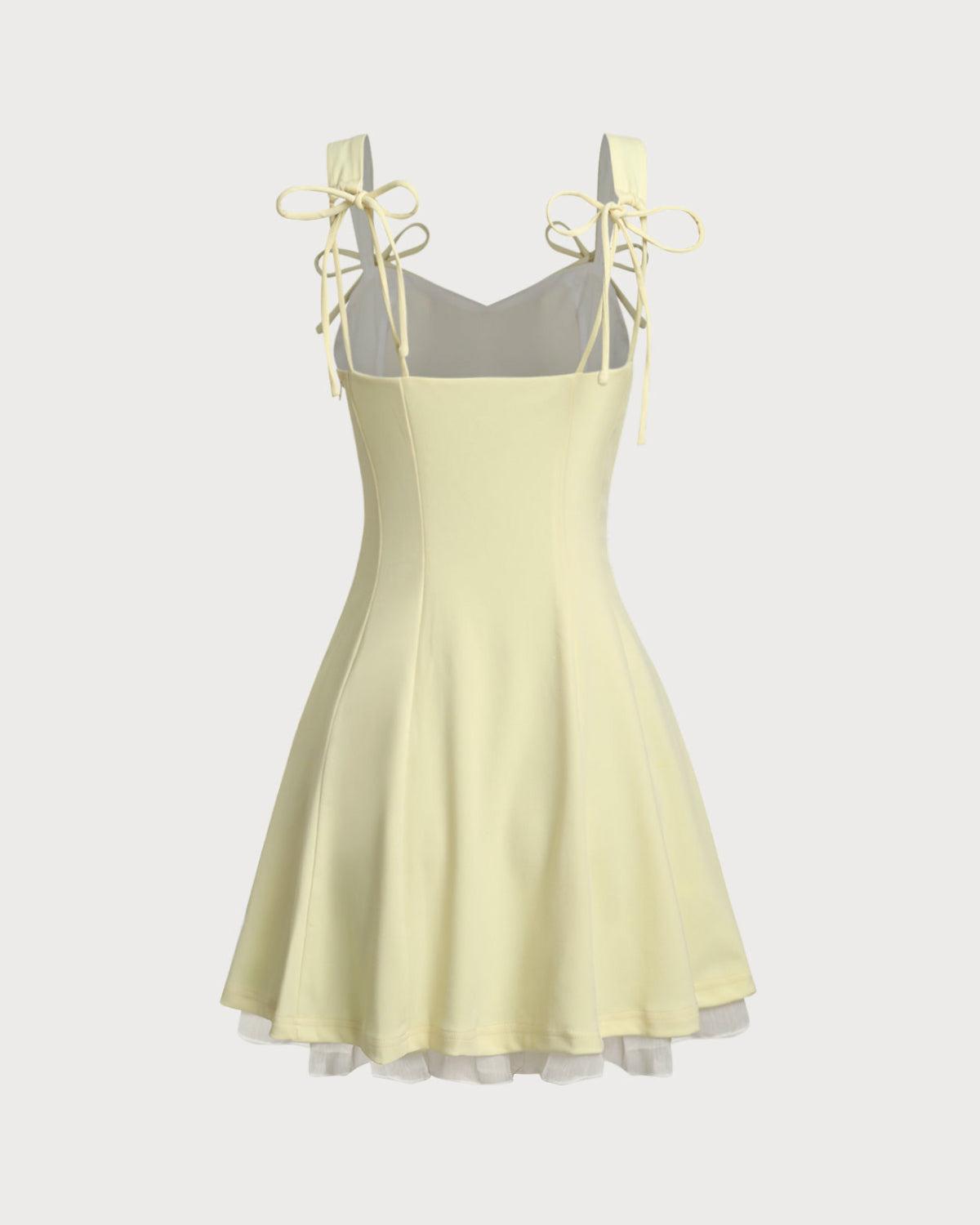 Yellow Square Neck A-Line Slip Mini Dress Product Image