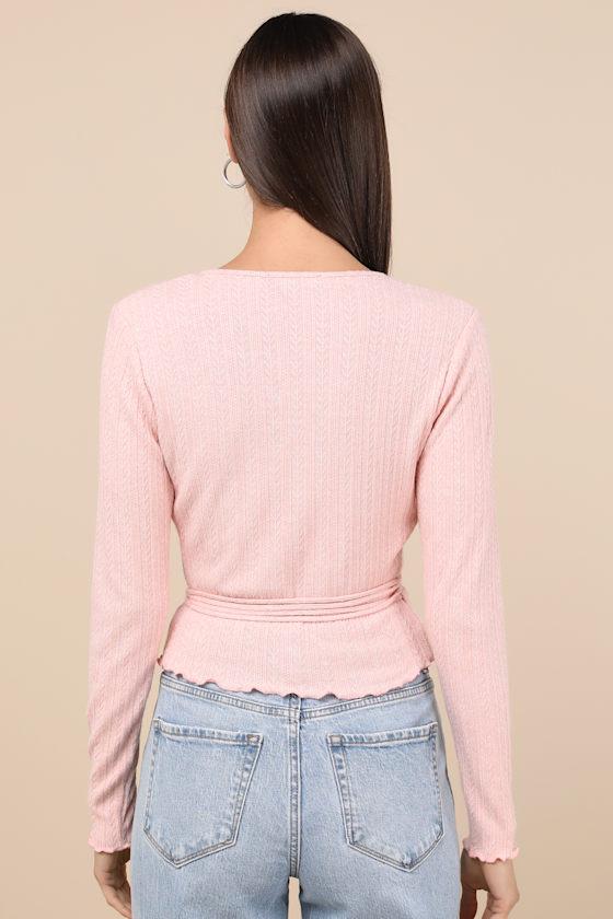 Lovable Favorite Pink Pointelle Knit Long Sleeve Wrap Top Product Image