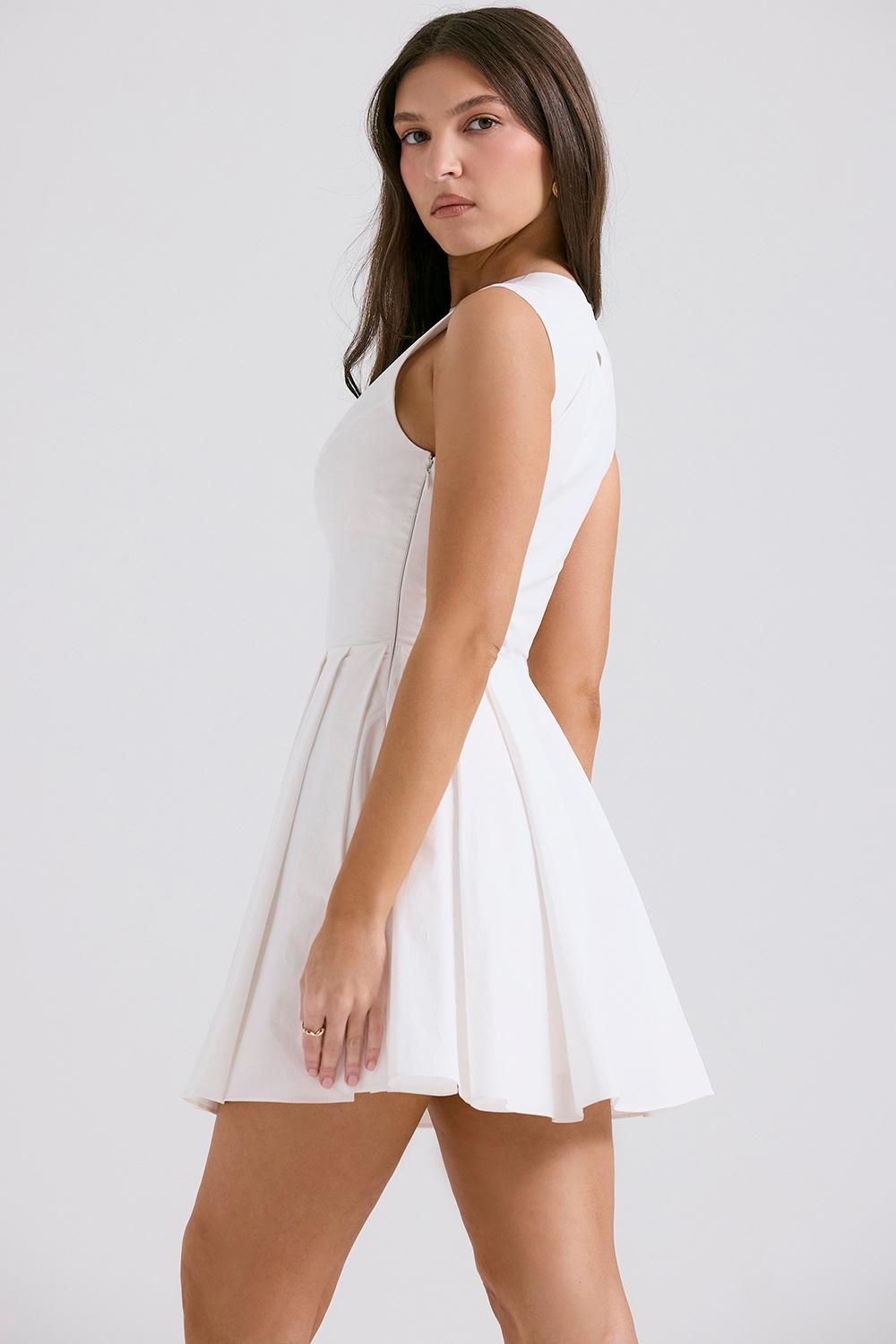 Claretta  white pleated cotton mini dress Product Image
