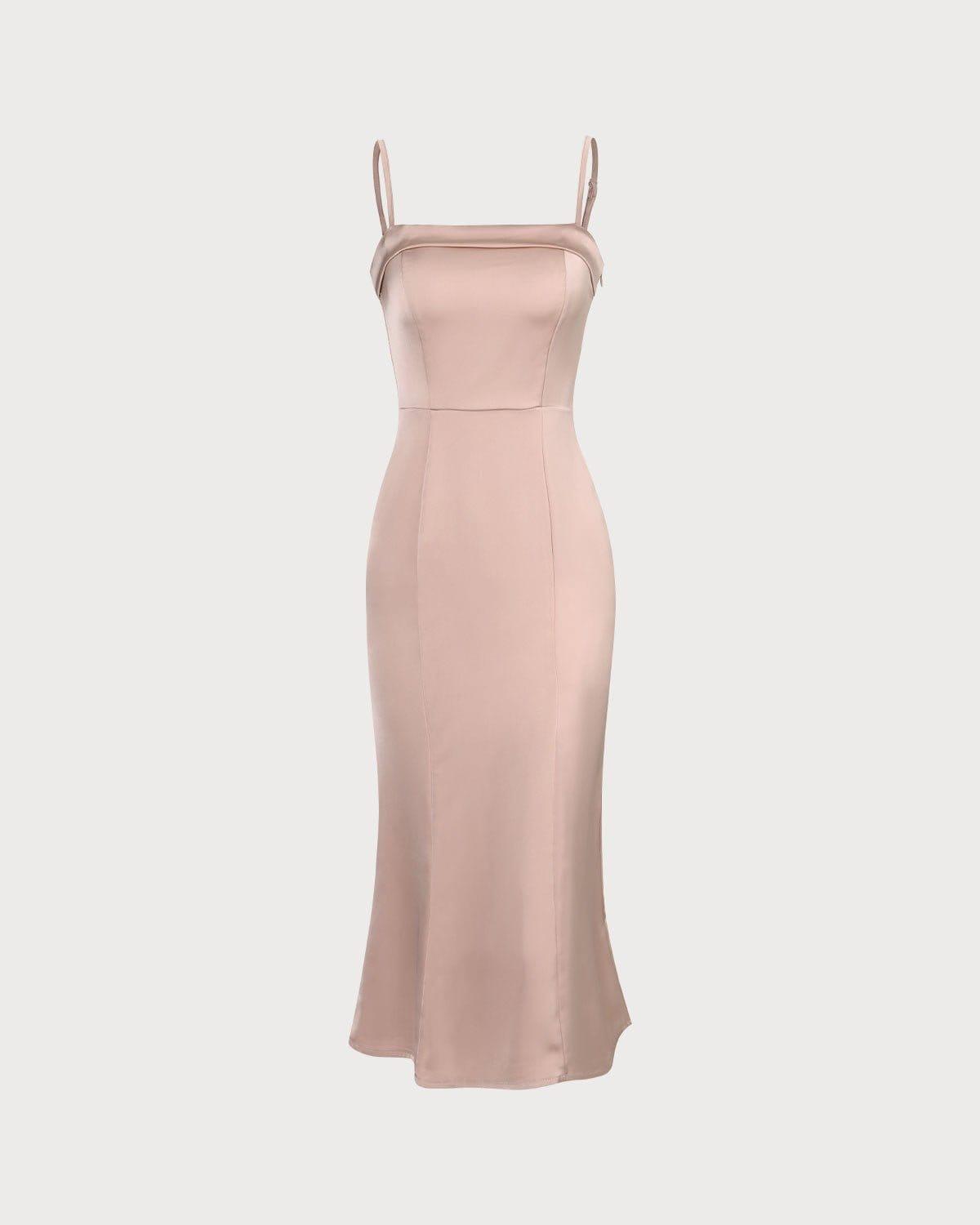 The Pink Bodycon Satin Cami Midi Dress Product Image