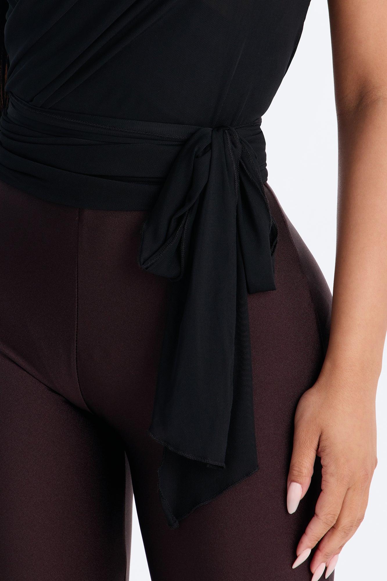 On Your Mind Mesh Draped Backless Halter Top - Black Female Product Image