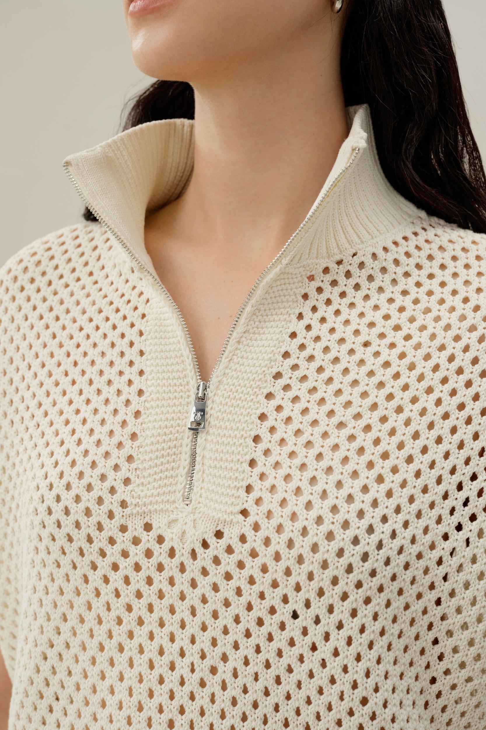 Toscana Pointelle Knit Half-Zip Sweater Product Image