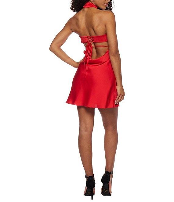 B. Darlin Satin Halter Neck A-Line Dress Product Image