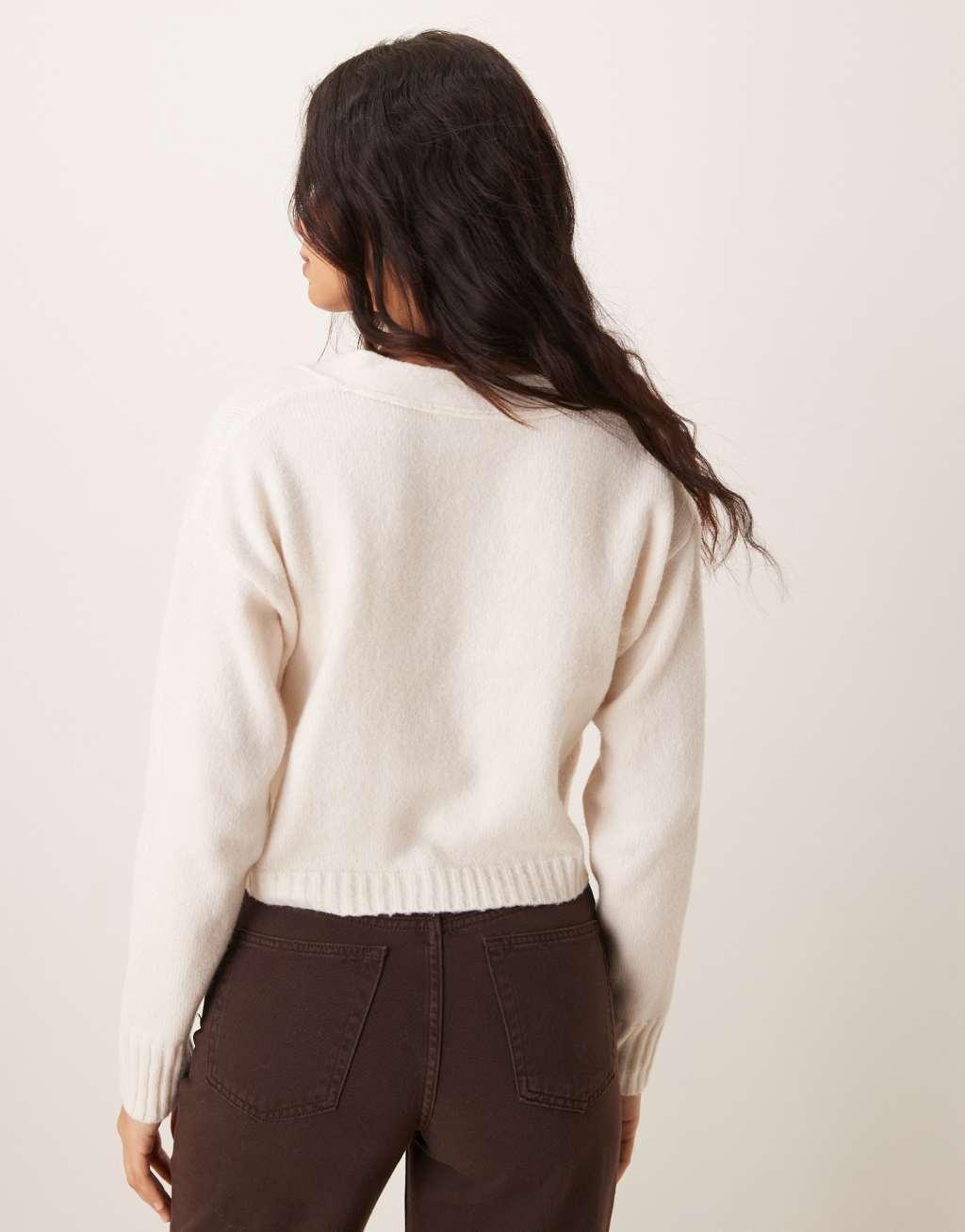 Miss Selfridge seam detail boxy cardigan in cream Product Image