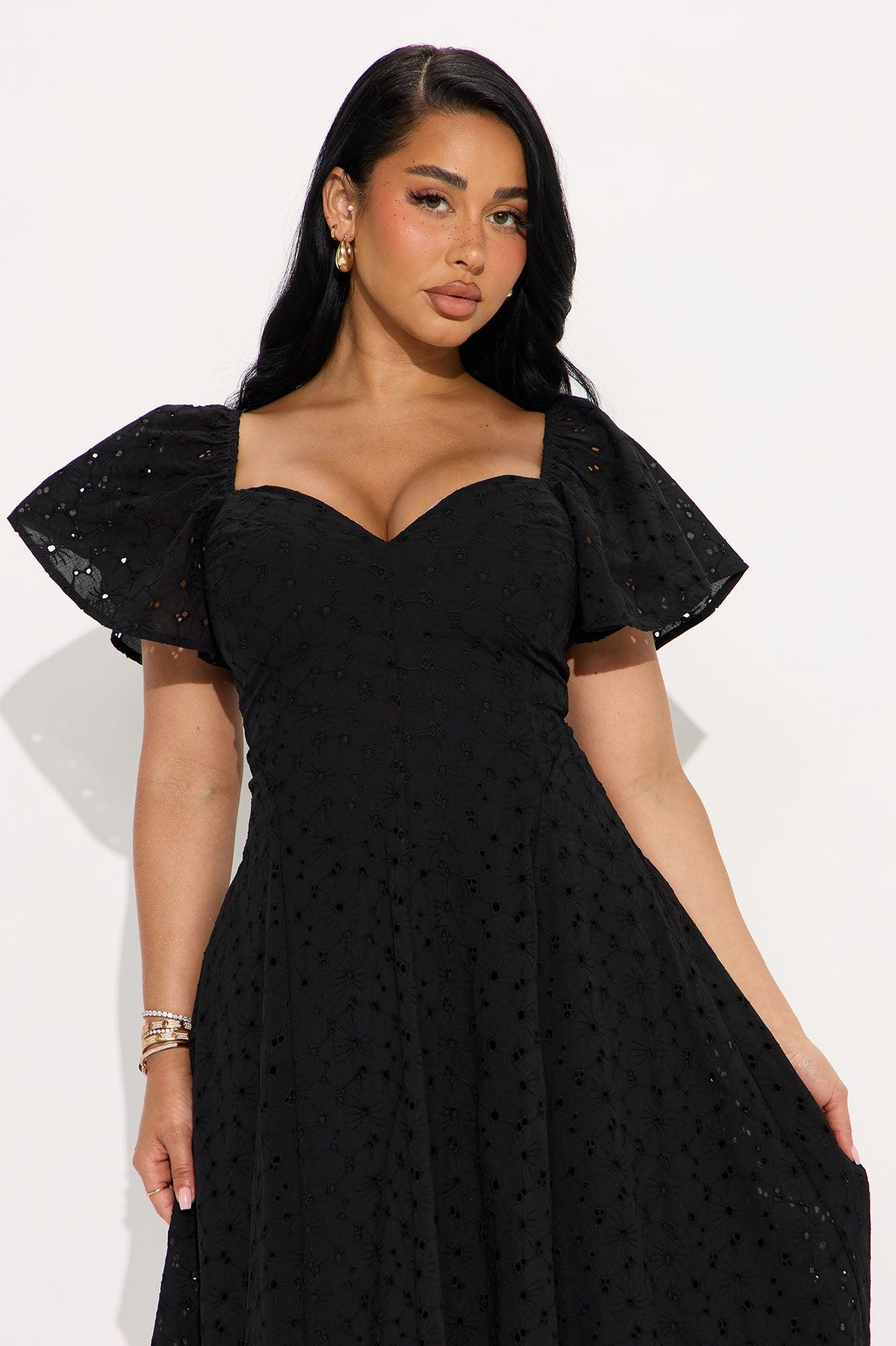 Shanley Eyelet Midi Dress - Black Product Image