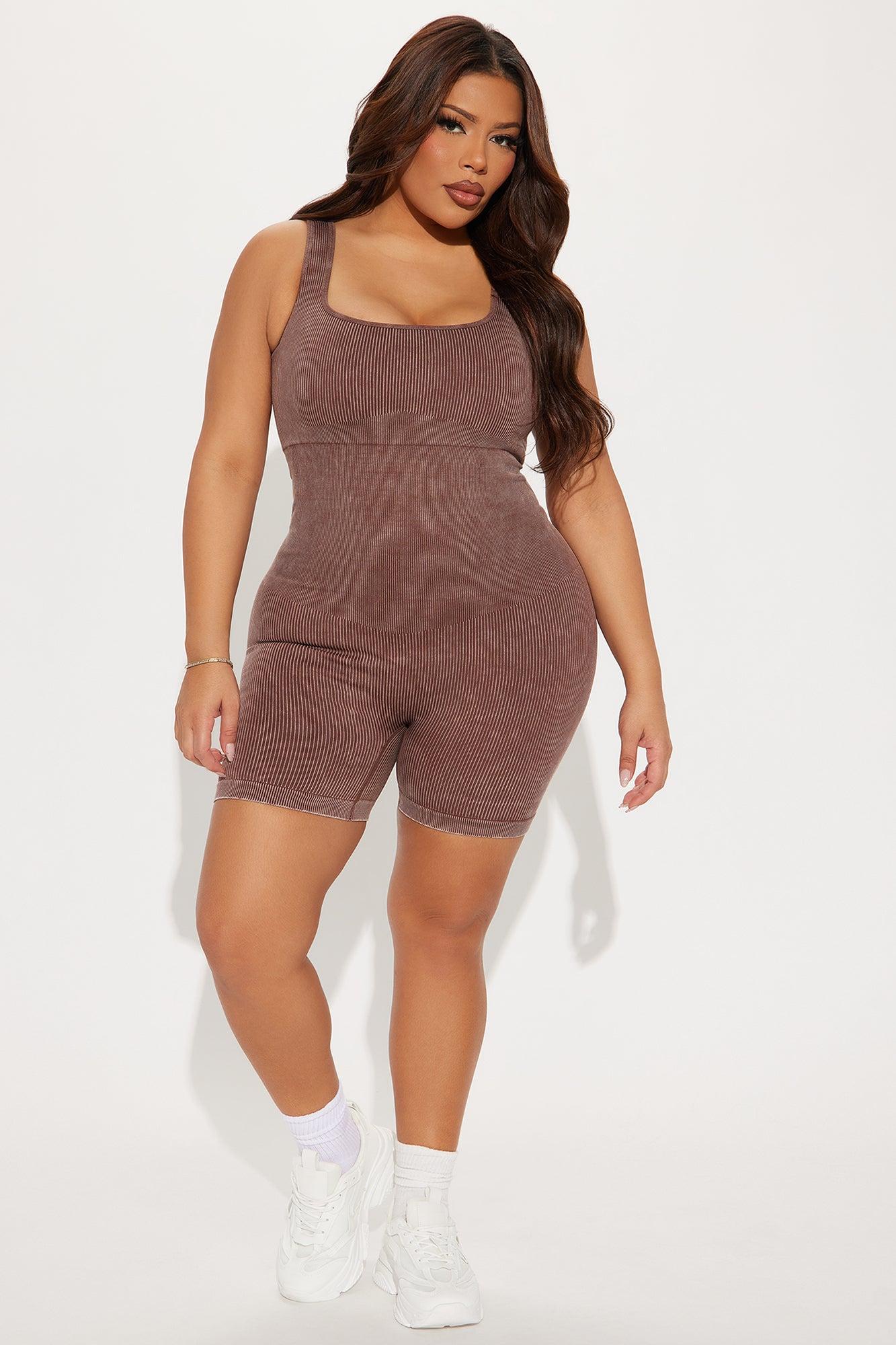 Tessa Washed Ribbed Active Romper - Chocolate Product Image