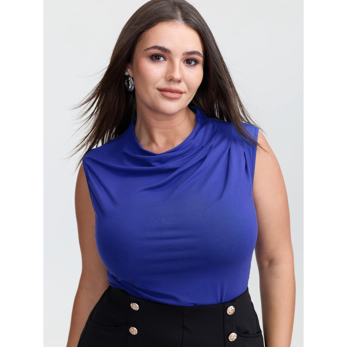 Plus Size Asymmetric Drape Neckline Tank Top Women Brightblue Office Turtleneck Office Tank Tops Camis BloomChic 30/6X Product Image