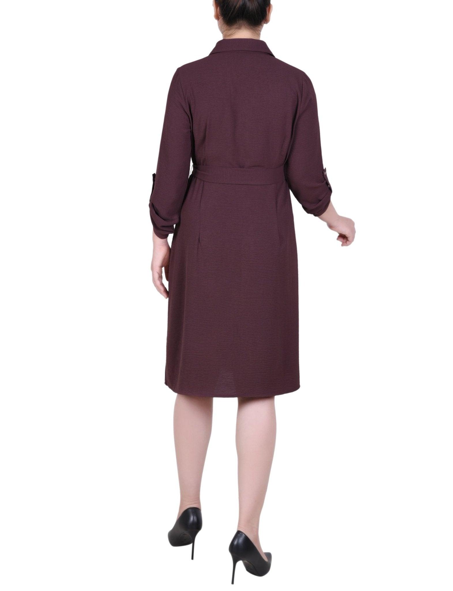Burnt Olive Long Roll Tab Sleeve Shirtdress Product Image