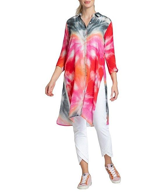 APNY Tie Dye Woven Collared 3/4 Sleeve Button Up Top Product Image