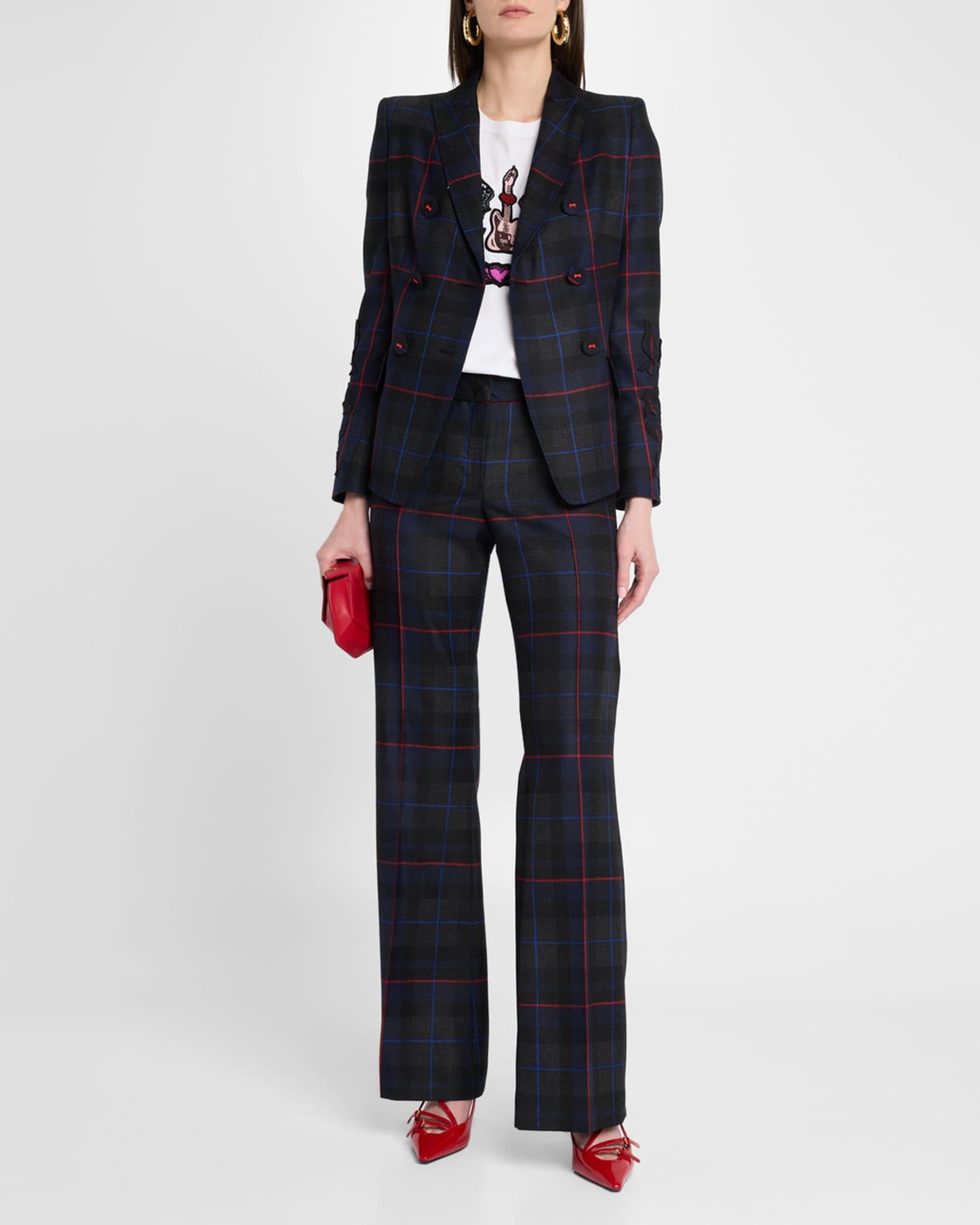 Plaid Wool Wide-Leg Pants Product Image