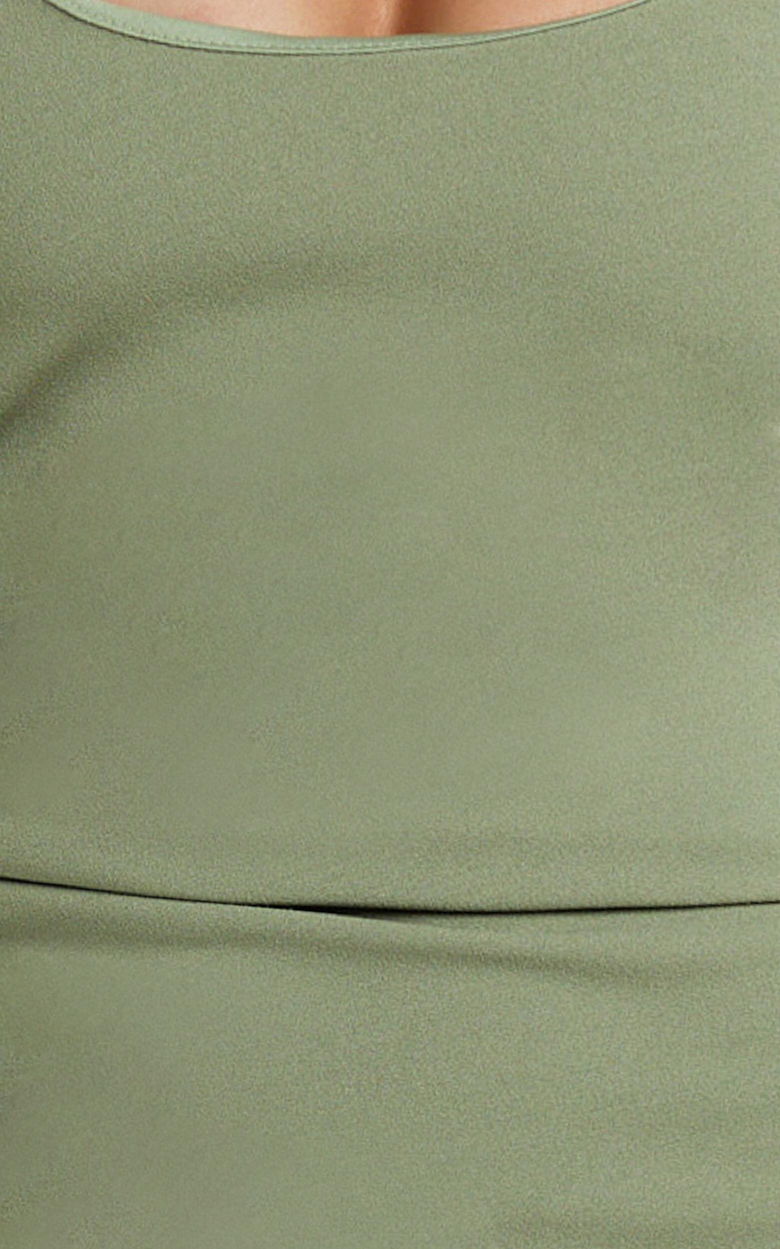 Lucinda Mini Dress - Scoop Neck Ruched Bodycon Dress in Olive Product Image