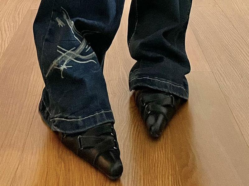 Low Waist Graphic Print Slim-Fit Boot-Cut Jeans Product Image