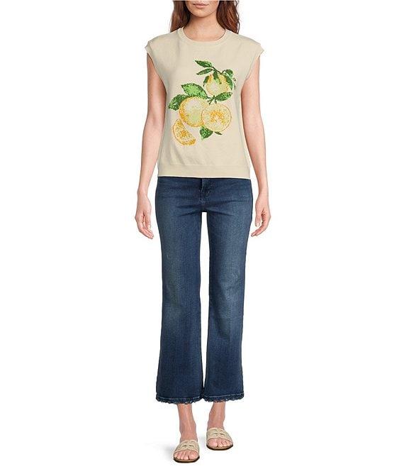 Skies Are Blue Lemon Printed Crew Neck Sleeveless Sweater Top Product Image