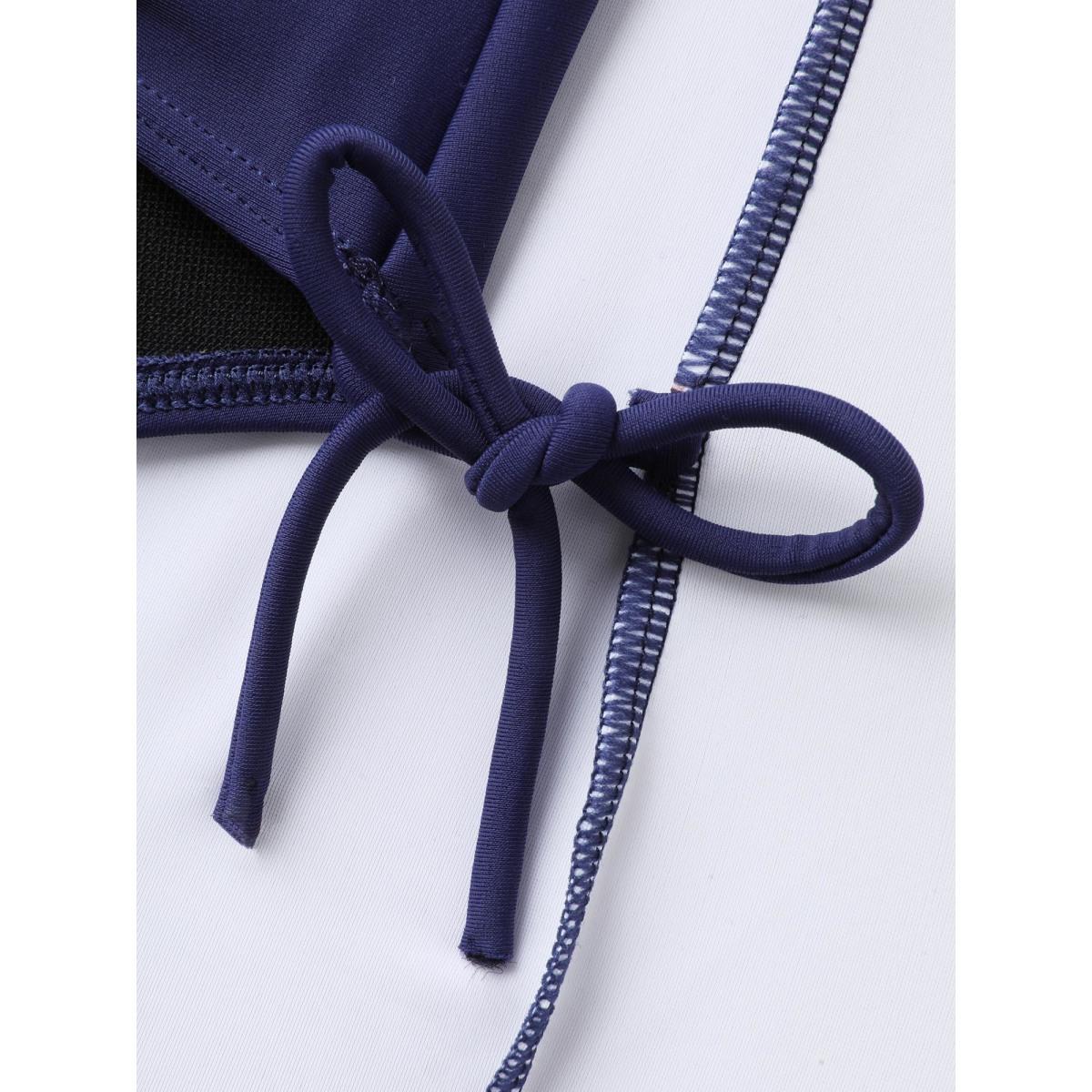 Plus Size Colorblock Contrast Neck Cut-Out Swim Dress Women's Swimwear Indigo Resort Bodycon Halter neck High stretch Curve Swim Dresses BloomChic 18-20/2X Product Image