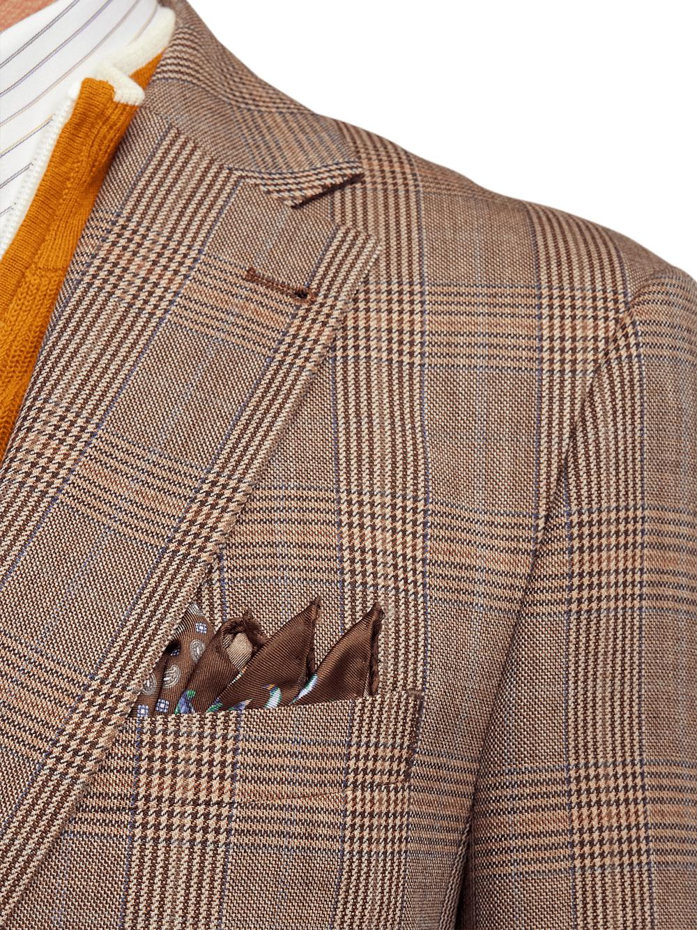 Wool Plaid Single Breasted Notch Lapel Sport Coat - Brown Product Image