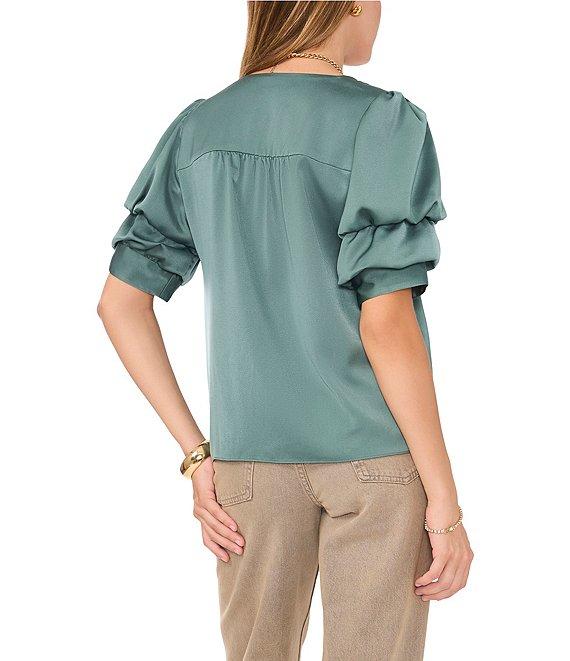 1. STATE V-Neck Short Tiered Bubble Sleeve Blouse Product Image
