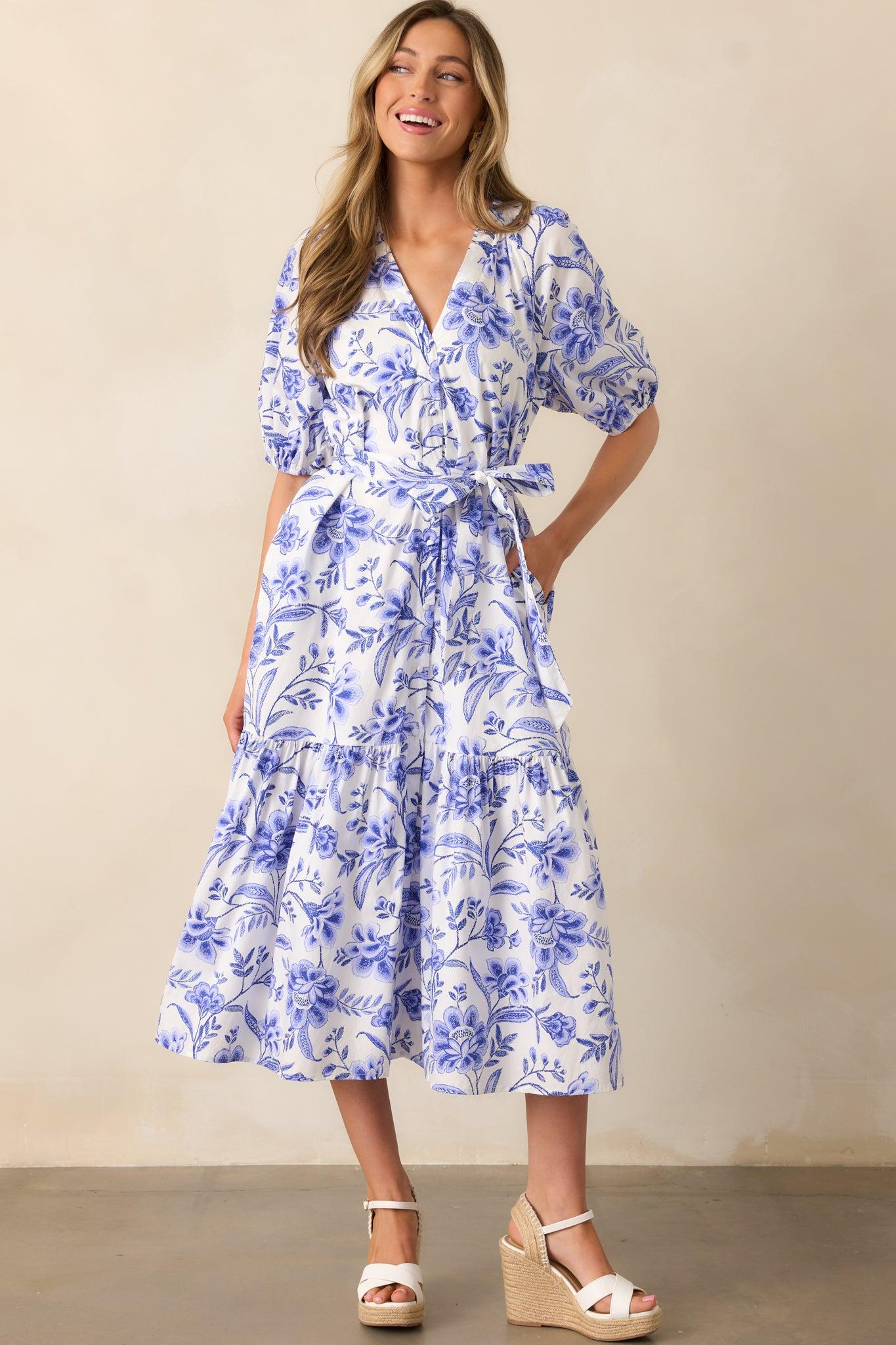 Bayside Breeze Cotton Blue Floral Maxi Dress Product Image