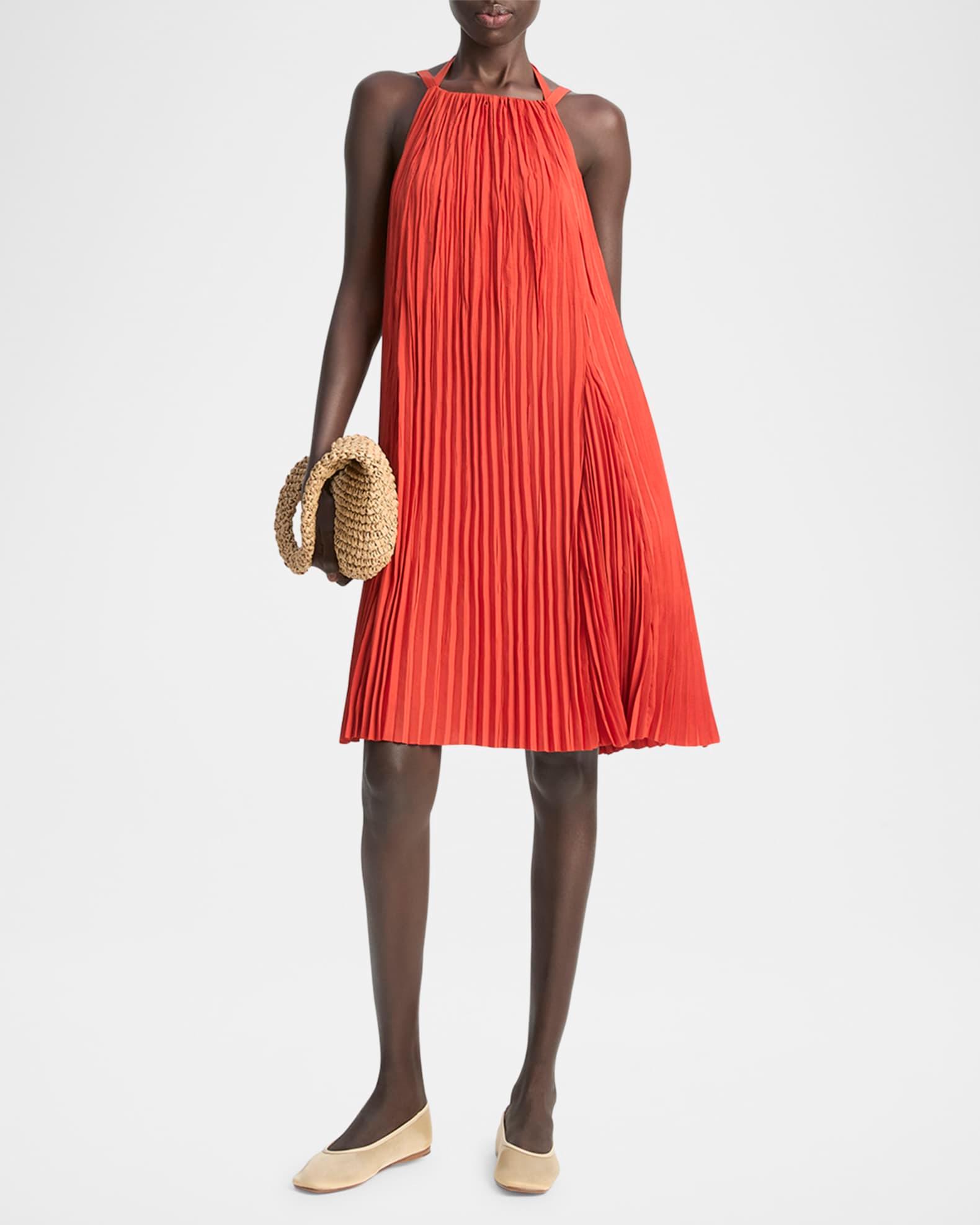 Pleated A-Line Halter Dress with Pockets Product Image