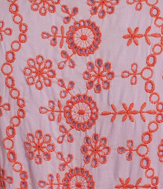 Abbey Glass Sadie Eyelet Short Ruffle Sleeve Self Tie Tiered Skirt A-Line Midi Dress Product Image