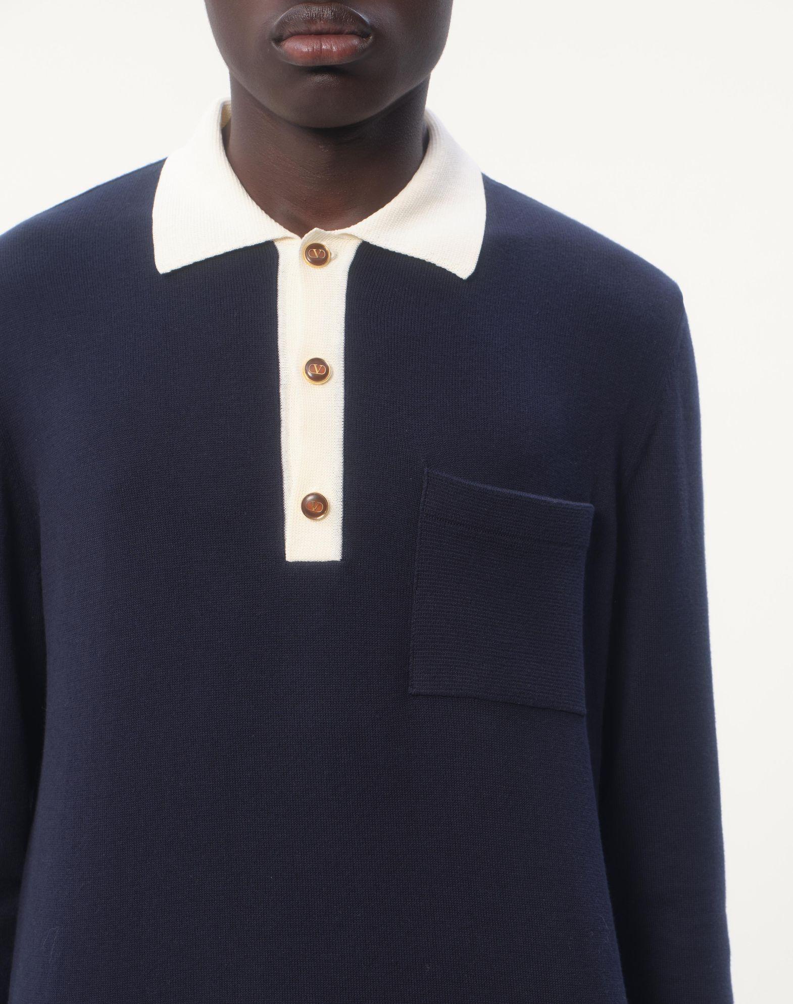 Long-Sleeved Cotton Polo Shirt Product Image