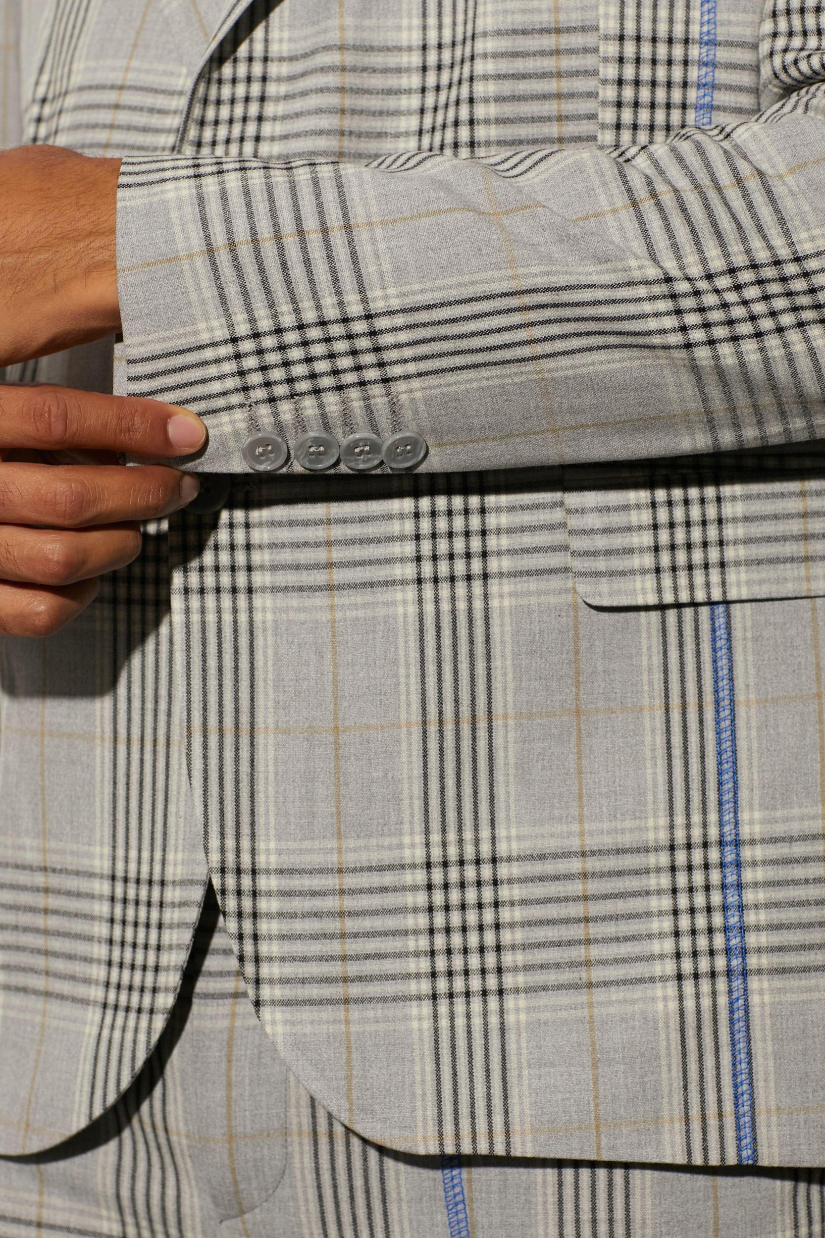 Oversized Boxy Plaid Contrast Stitch Jacket | boohooMAN USA Product Image