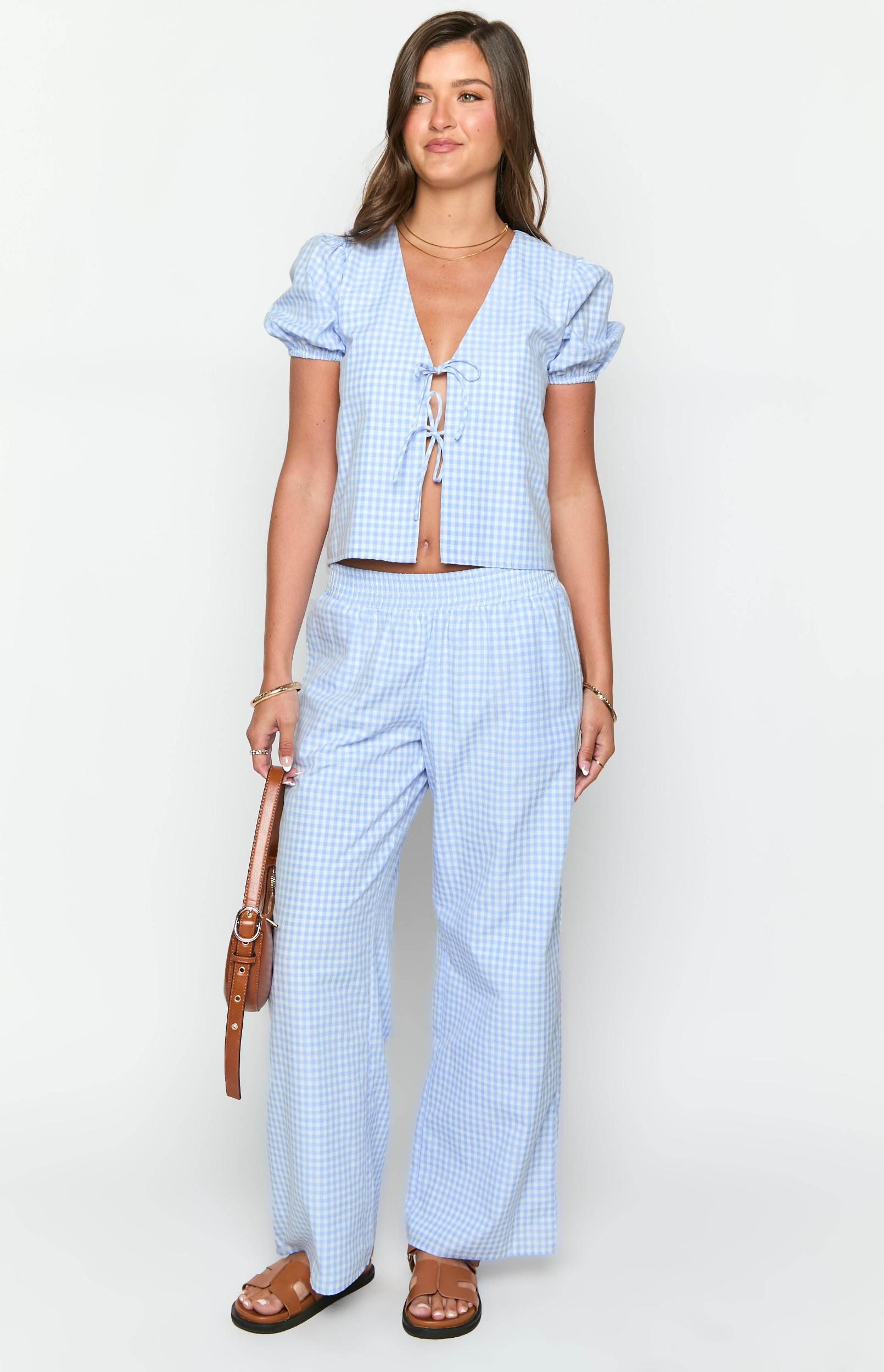 Lunya Blue Gingham Pants Baby Product Image